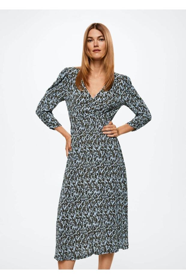 Desenli Pilili Elbise - 1