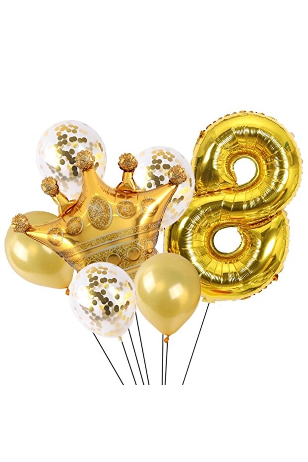 Gold Number King Crown Shiny Balloon and Sequin Transparent Balloon Set