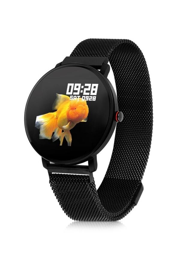 Kanyon - Ios Android K9 Çift Kordonlu Siyah Akıllı Saat Nabız Adım Uyku Tansiyon Ekg - 1