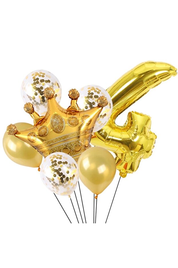 Gold Number King Crown Shiny Balloon and Sequin Transparent Balloon Set
