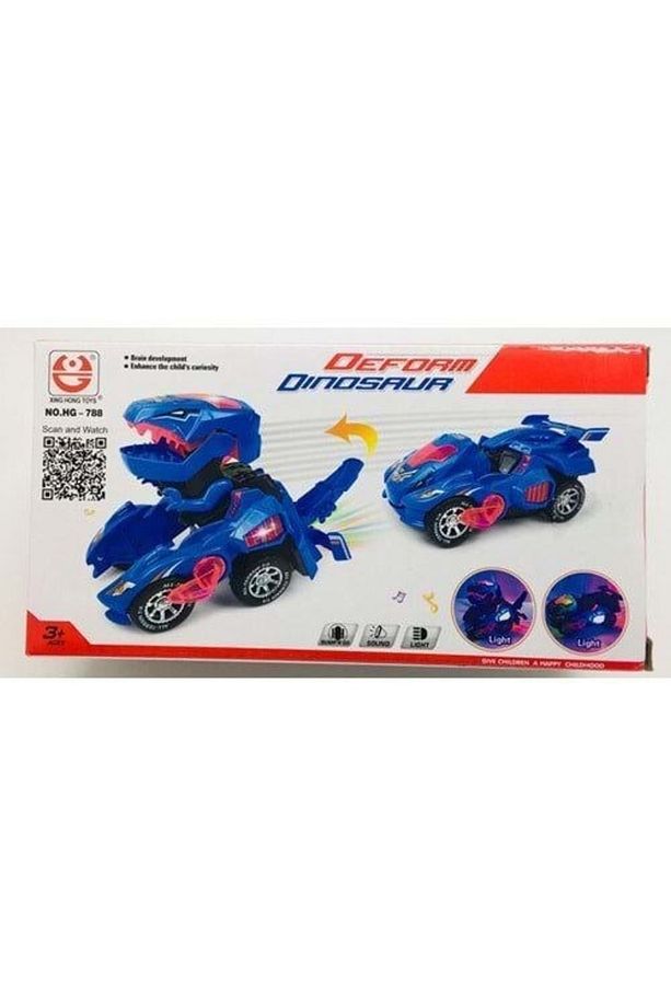 Oyuncak Robota Dönüşen Dinazor Araba Sesli Işıklı Pilli Çarp Dön Oyuncak Robot Dinazor - 4