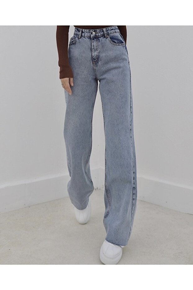 Blue Palazzo Jeans Light Blue Snow Wash Wide Leg Jeans