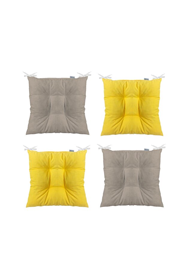 4-Piece Combination Fluffy Square Chair Cushion 40 X 40 Cm Yellow-beige