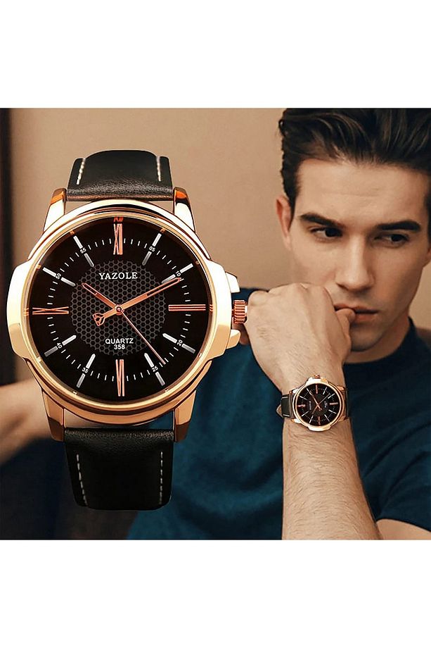 Erkek Kol Saati Siyah Deri Kordon Moda Şık Trend Yzl358s - 2