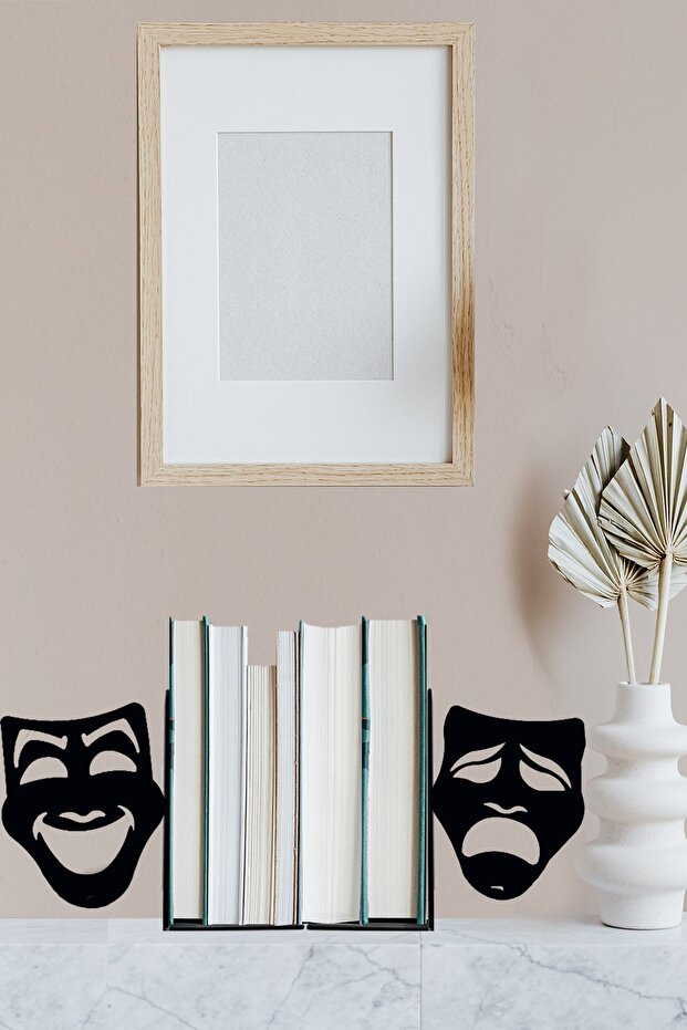 Metal Book Holder with Mask Figure Book Support, Decorative Bookshelf