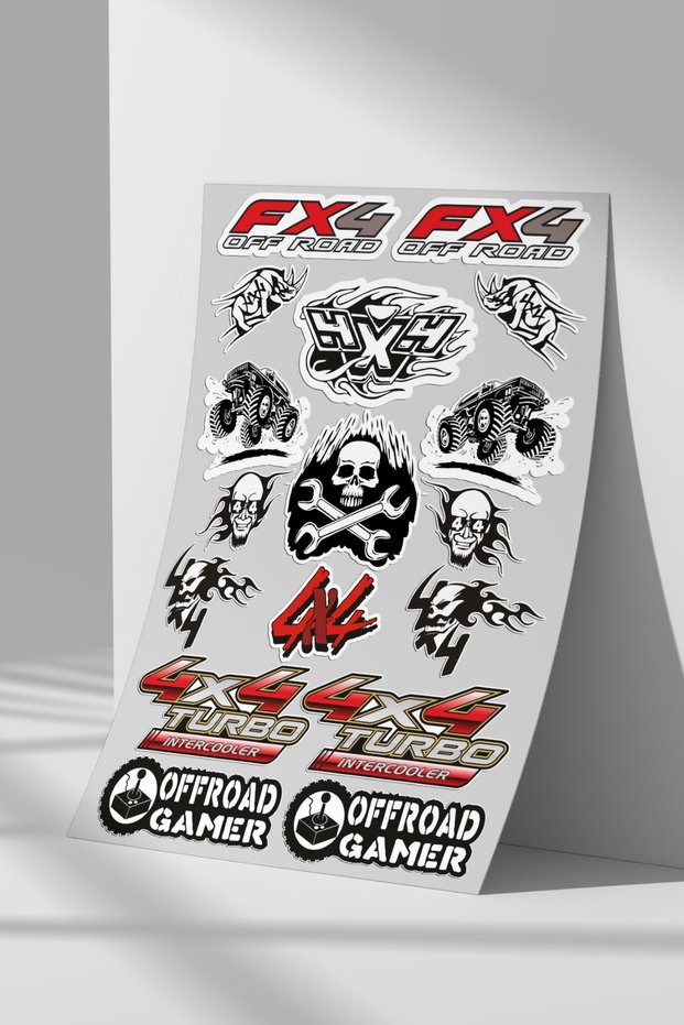 Off Road, 4x4 Sticker Set, A4 Size Sticker Label Set for Flat Surfaces