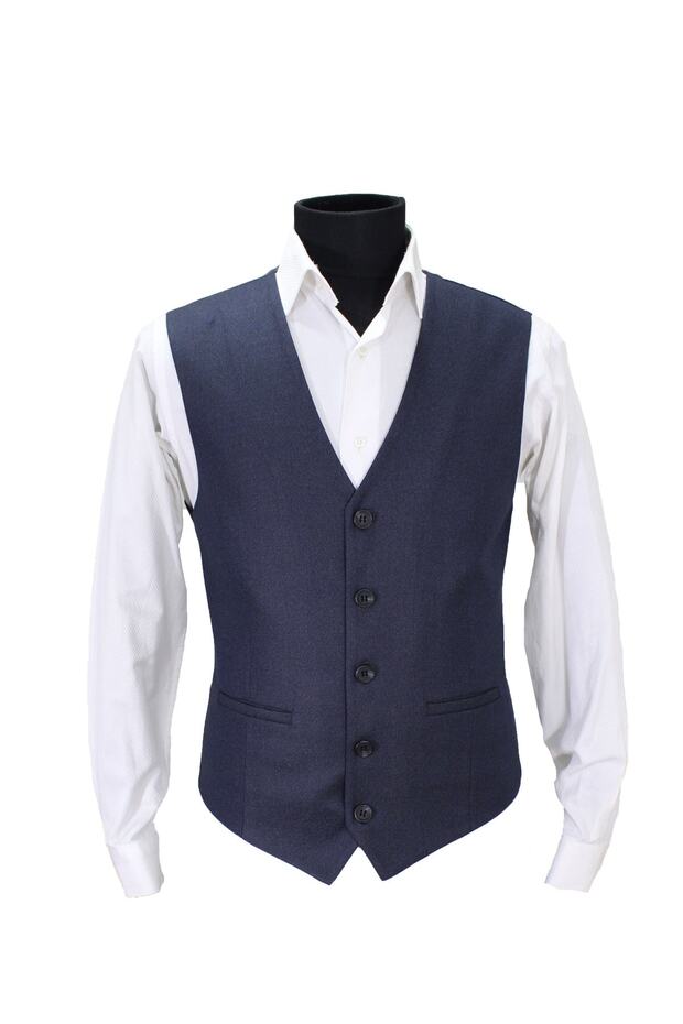 Men's Vest V-Neck Navy Blue Dobby 50405