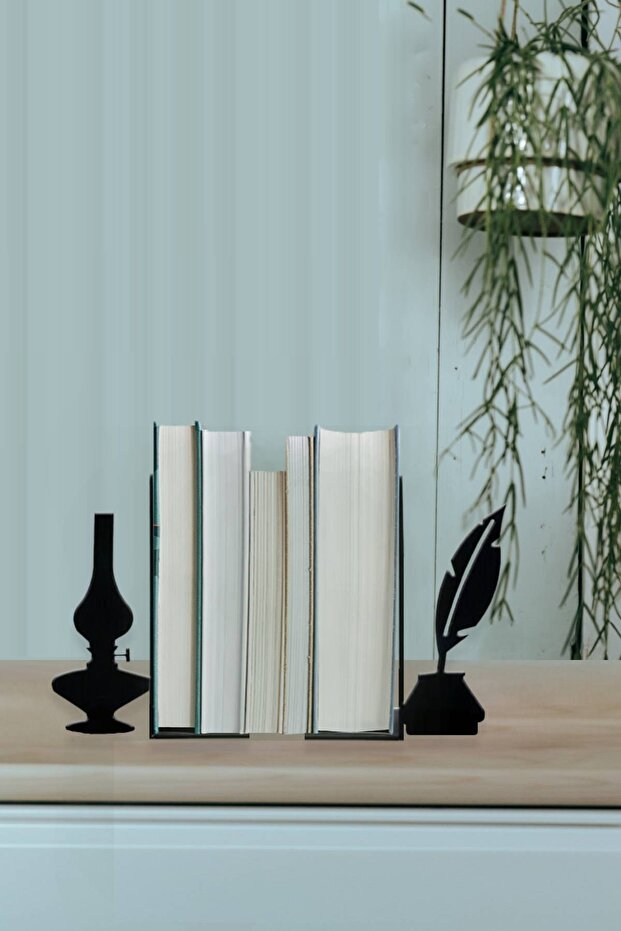Metal Book Holder Gas Lamp & Book Support with Dip Figure, Decorative Bookshelf