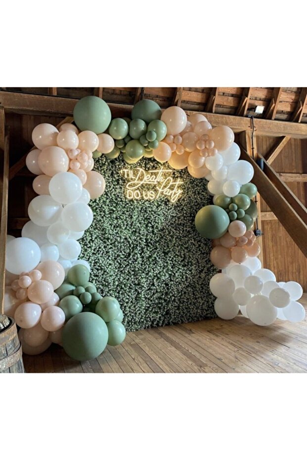 Mildew Green Balloon Chain 50 Pieces | Salmon Mildew Green White Balloon | 1 Year Birthday Set