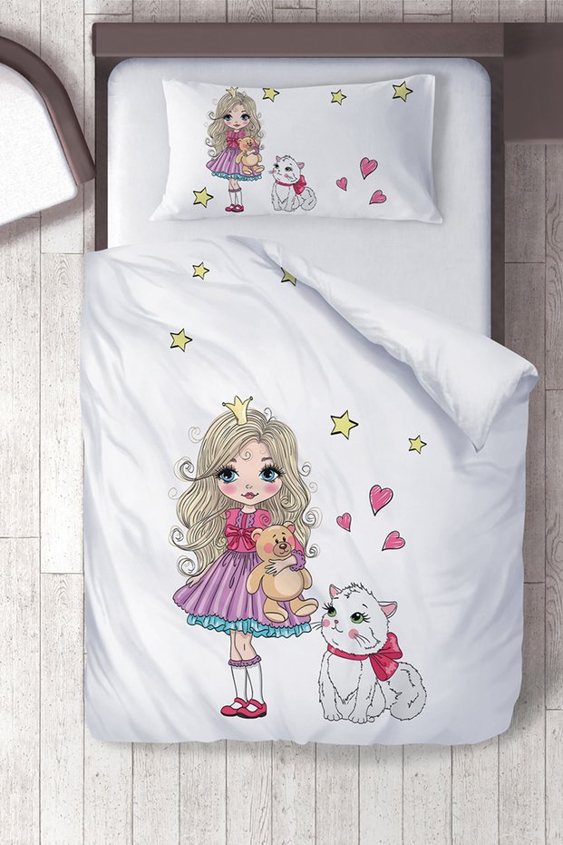 Cotton Micro Satin Kitten Princess Children's Room Children's Duvet Cover Set Model No:154 Without Sheets