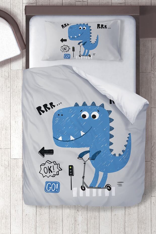 Cotton Micro Satin Maviş Dino Children's Room Children's Duvet Cover Set Without Sheets
