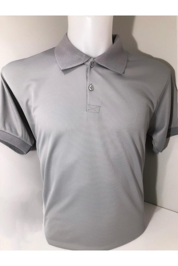 Men's Gray Jersey Fabric Polo Collar T-shirt