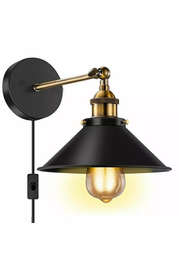 Retro Rustic Decorative Rustic Black Switched Wired Wall Sconce
