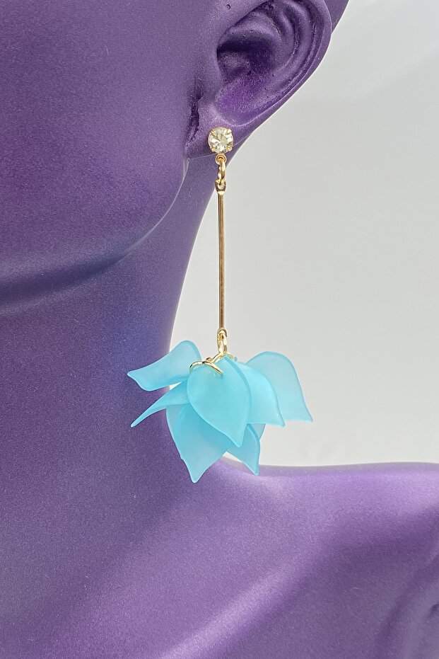 Women's Stoned Matte Pastel Blue Color Dangle Acrylic Leaf Flower Earrings