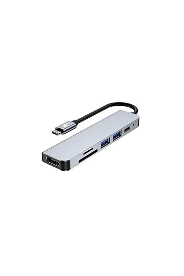 6in1 Usb Type-c Hub Port Adaptör Hdmı Sd Kart Usb Pd Girişli, Gri - 1