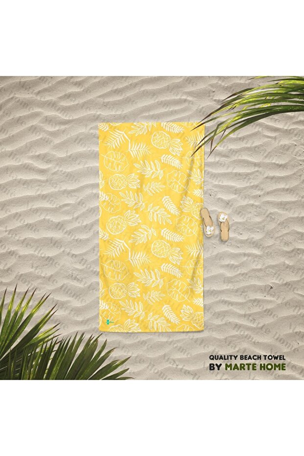 Datça - Yellow Pineapple Pattern Printed Beach Towel - 1