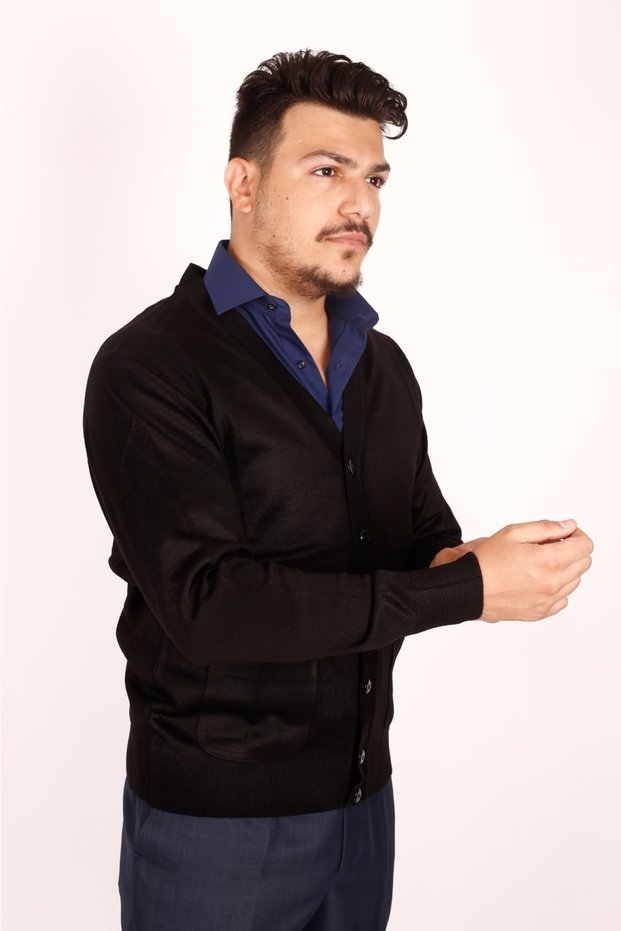 Men's Fine Wool Knitwear Knitted Father Black Cardigan