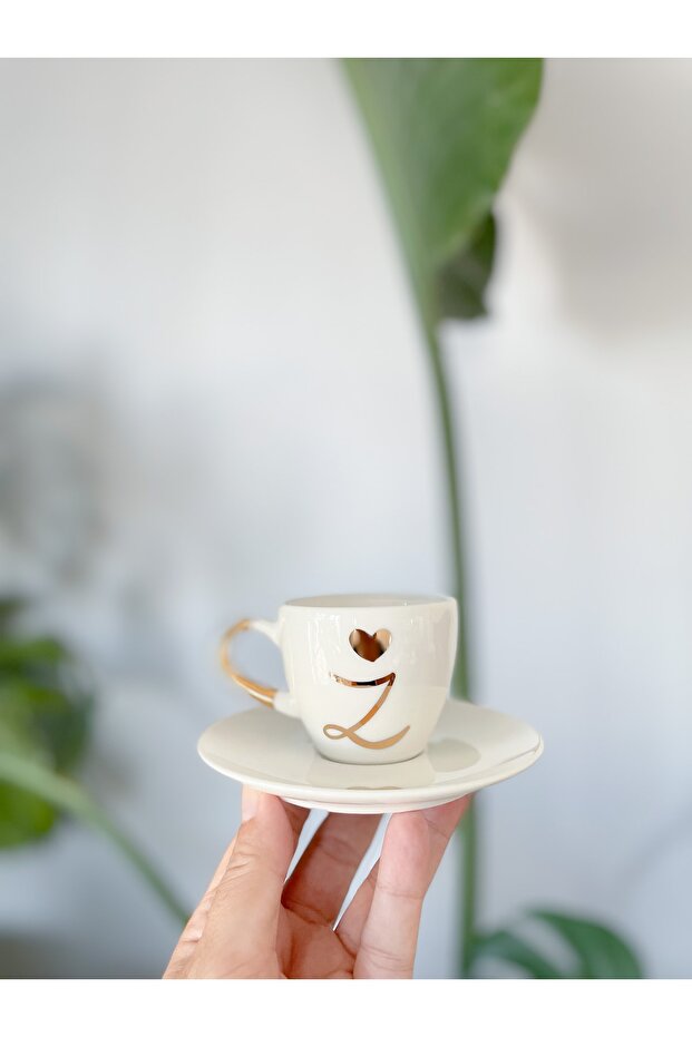 24k Gold Gilded Porcelain Turkish Coffee Cup - Letter Z