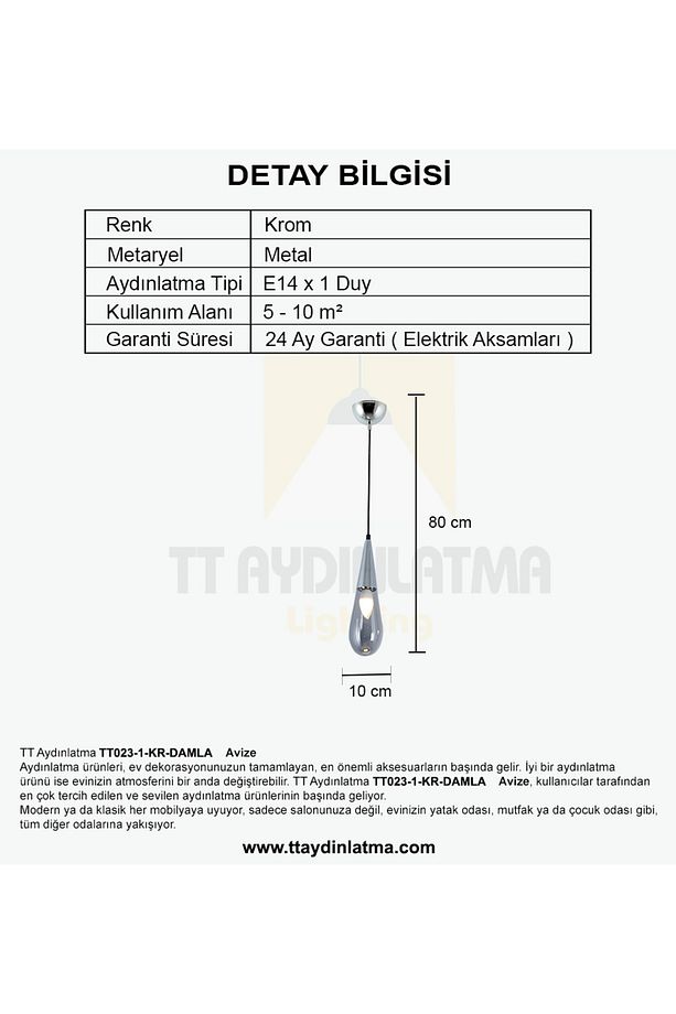 Tt023-1-kr Damla Modeli Krom Tekli Avize - 1