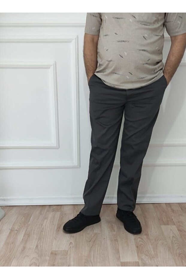 Men's Large Size Classic Comfortable Fit Gray Linen Trousers