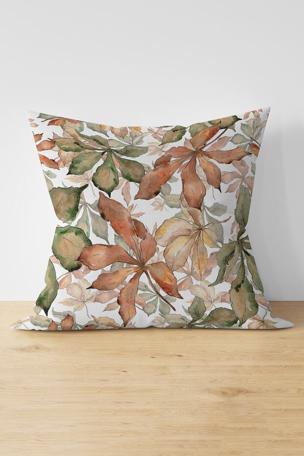 Autumn Leaf Patterned Digital Printed Modern Suede Pillow Throw Pillow Cover on White Background