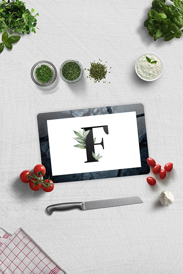 Glass Cutting Board - Glass Cutting Board | Letter Design | F | 20cm X 30cm