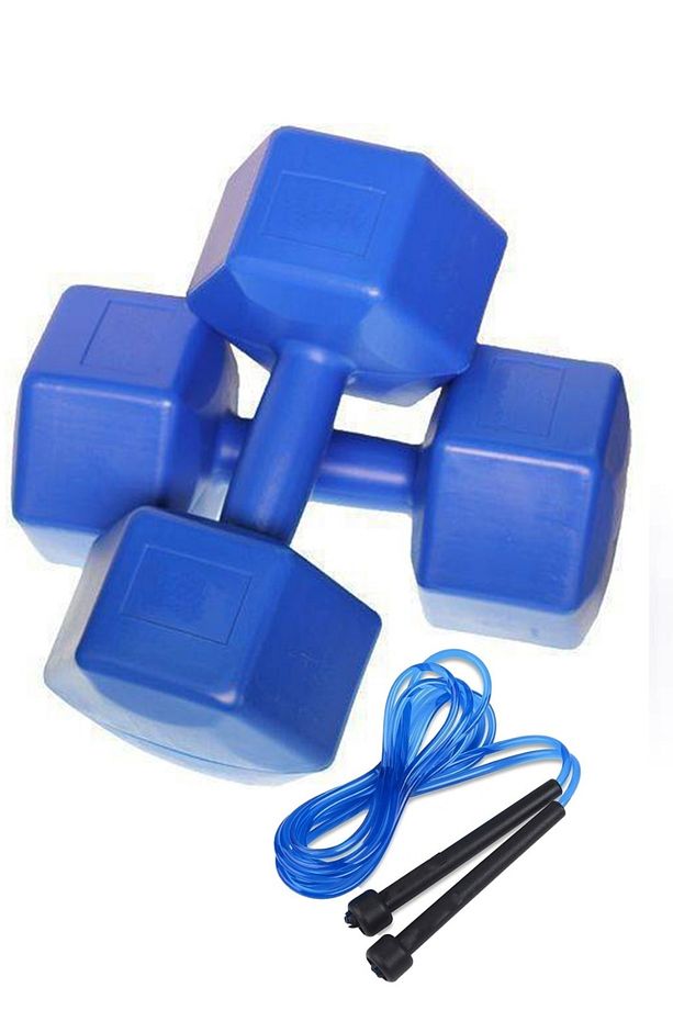 10kg X 2 Adet Dambıl Ve Atlama Ipi Kombin Seti Vinyl Kaplama Dumbell - 1