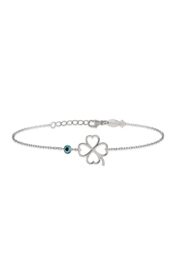Kadın Beyaz 925 Ayar Gümüş Clover Bileklik KR557-1 - 1