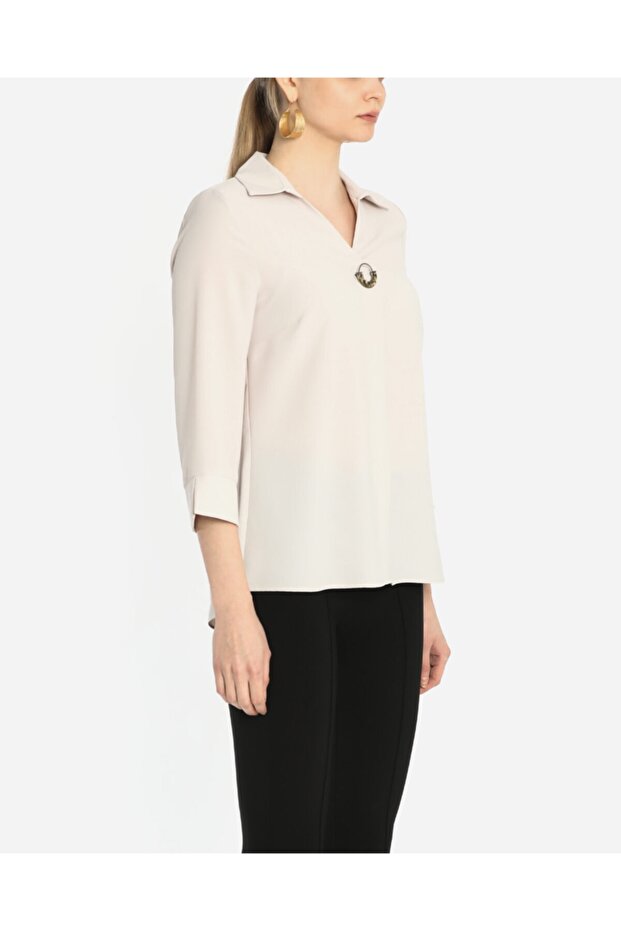 Women's Beige Blouse with Metal Accessories