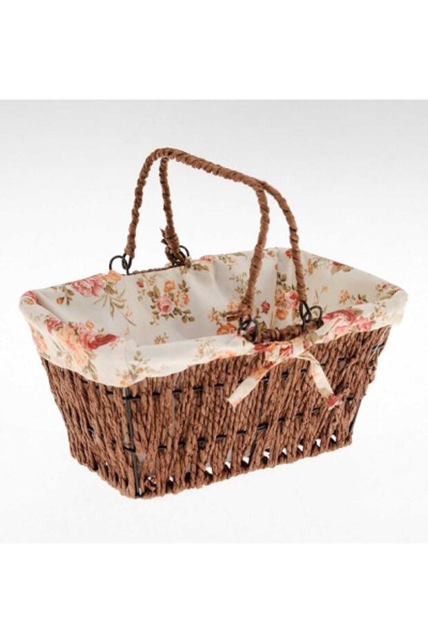 سلة خبز مستطيلة الشكل مغطاة بالقماش - بني - 1