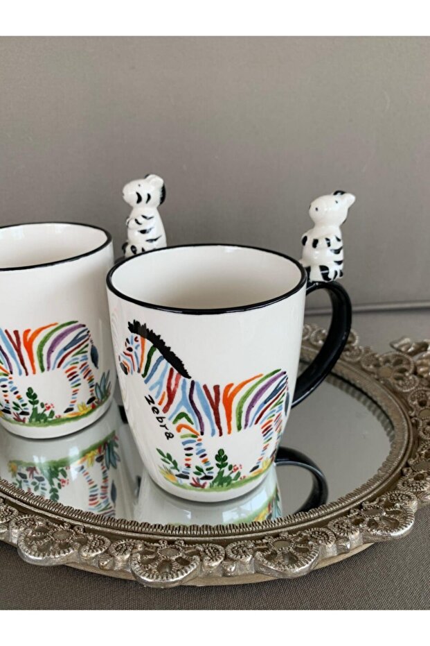 White Patterned 2-Piece Porcelain Mug - 5