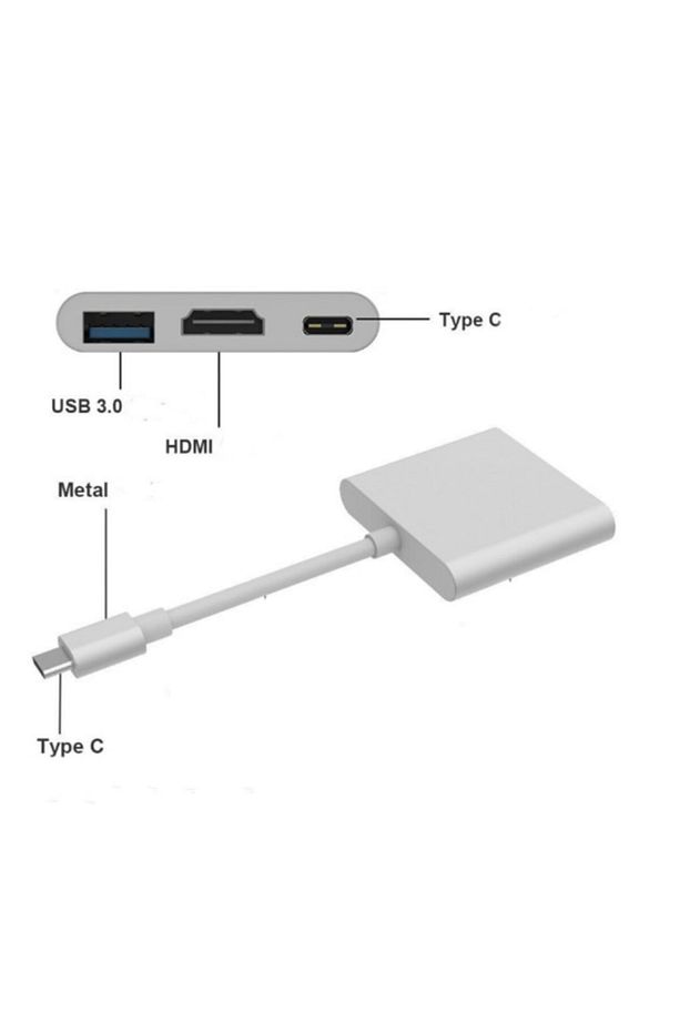 4k Type C Hdmi Görüntü Aktarıcı 3 In1 Şarj Usb Çıkışlı Kablo - Gümüş - 4