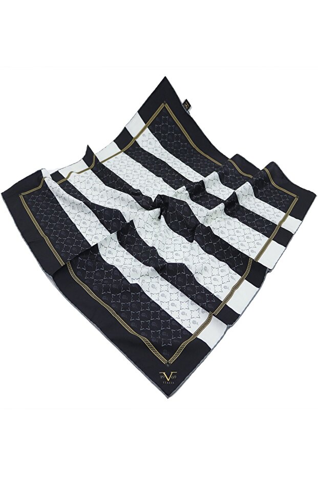 Women's Black Patterned Twill Scarf 10222-28