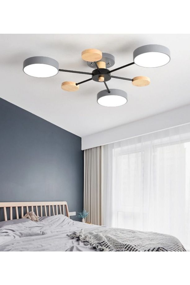 Modern Ahşap Detaylı Led Avize Gri 3'lü - 1
