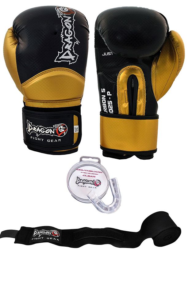 Carbon 5 Siyah-altın Renk Boks Eldiveni 10 Oz, Bandaj Siyah Renk Ve Dişlik 3’lü Set - 1