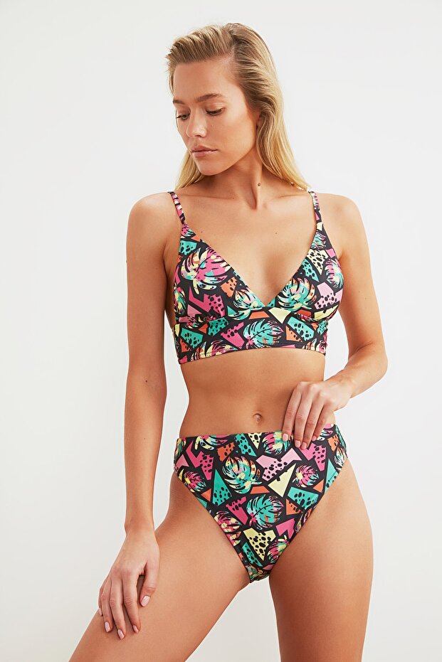 Geometrik Desenli Hipster Yüksek Bel Bikini Altı TBESS21BA0320 - 3