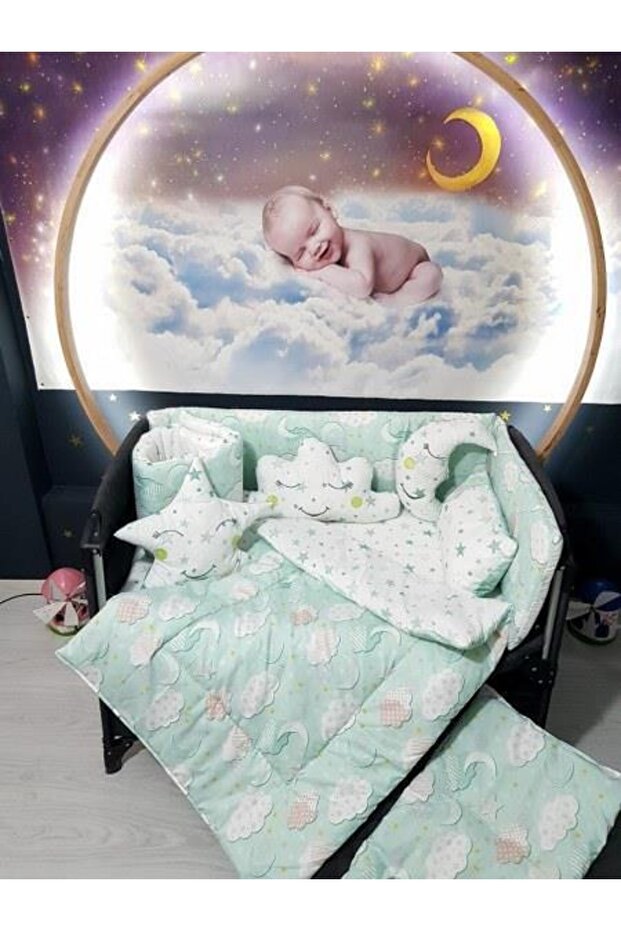 70x120 Baby Sleeping Set Cloud Pattern 10 Pieces Compatible with Park Cribs (crib is not included)
