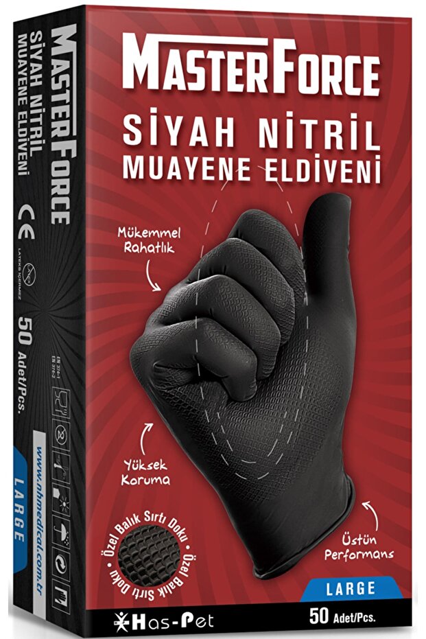 5'li Masterforce Siyah Nitril Eldiven L - 1