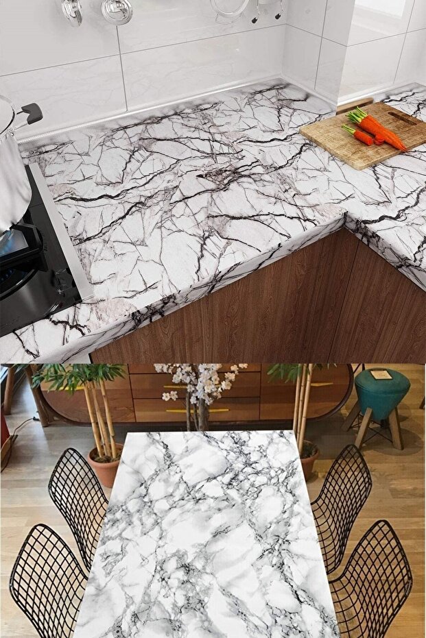 1 Meter Black Tone Marble Patterned Kitchen Countertop Table Cabinet Top Adhesive Foil Sticker