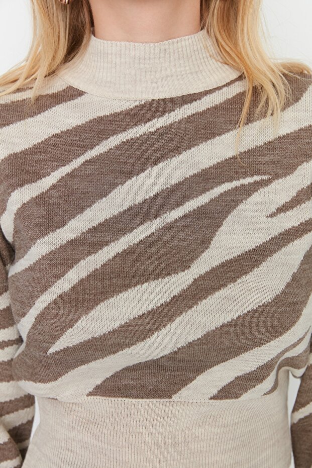 Vizon Zebra Desenli Crop Triko Kazak TWOAW21KZ0010 - 4