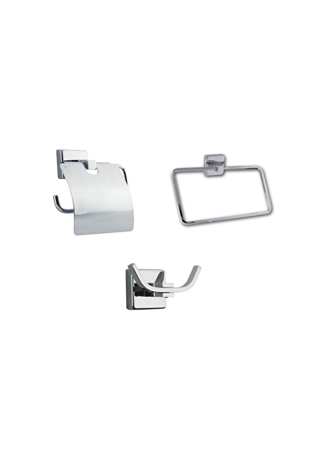 Silver Bathroom Set Towel Holder Toilet Paper Holder Robe Hanger