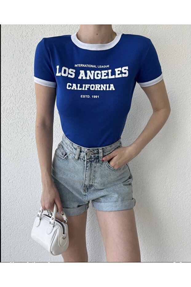 Women's Los Angels California Printed Oversize Crew Neck T-Shirt