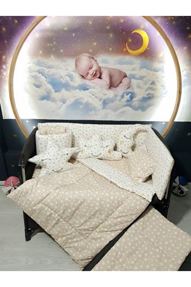 70x120 Baby Sleeping Set Star Pattern 10 Pieces Compatible with Park Cribs (crib is not included)