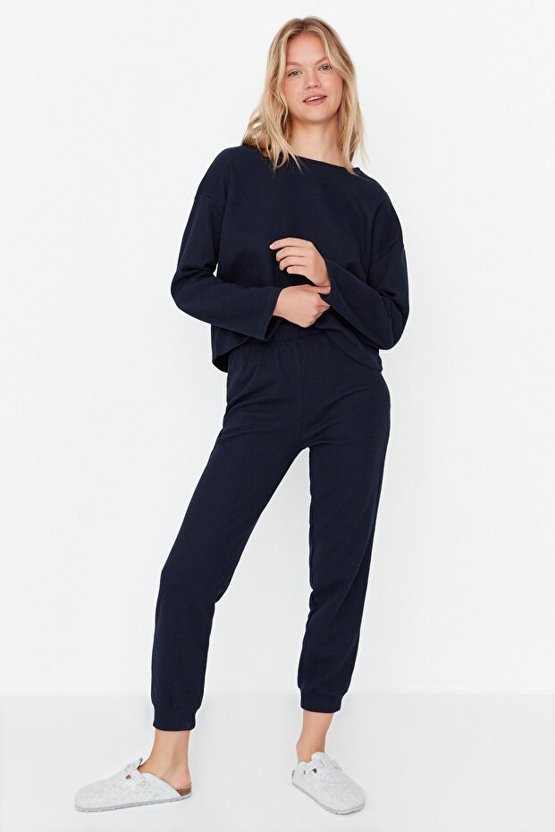 Lacivert Waffle Kumaş Örme Pijama Takımı THMAW23PT00021 - 3