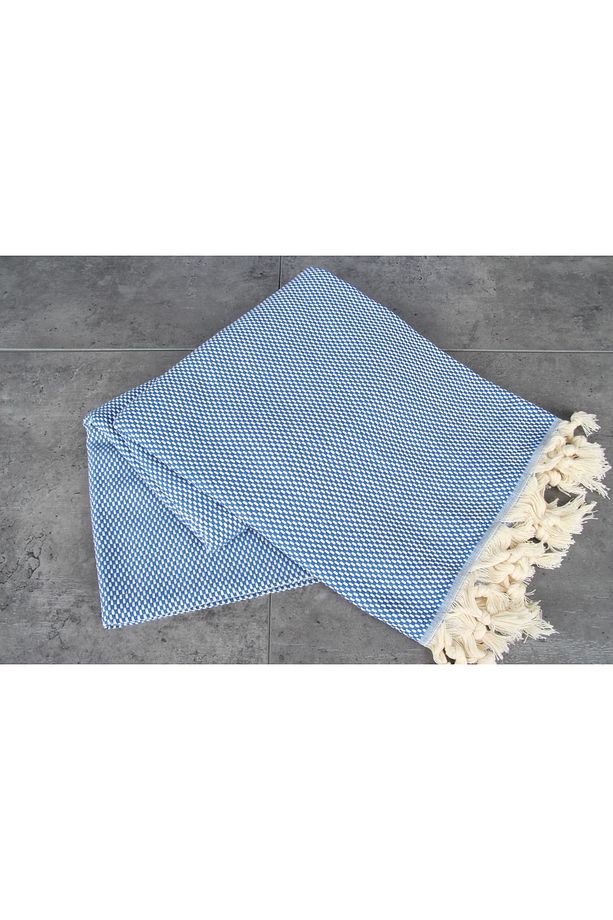 Saks Mavi Banyo Havlusu Plaj Havlusu Masa Örtüsü Piknik Örtüsü 100x180 cm %100 Pamuk Peştemal - 4