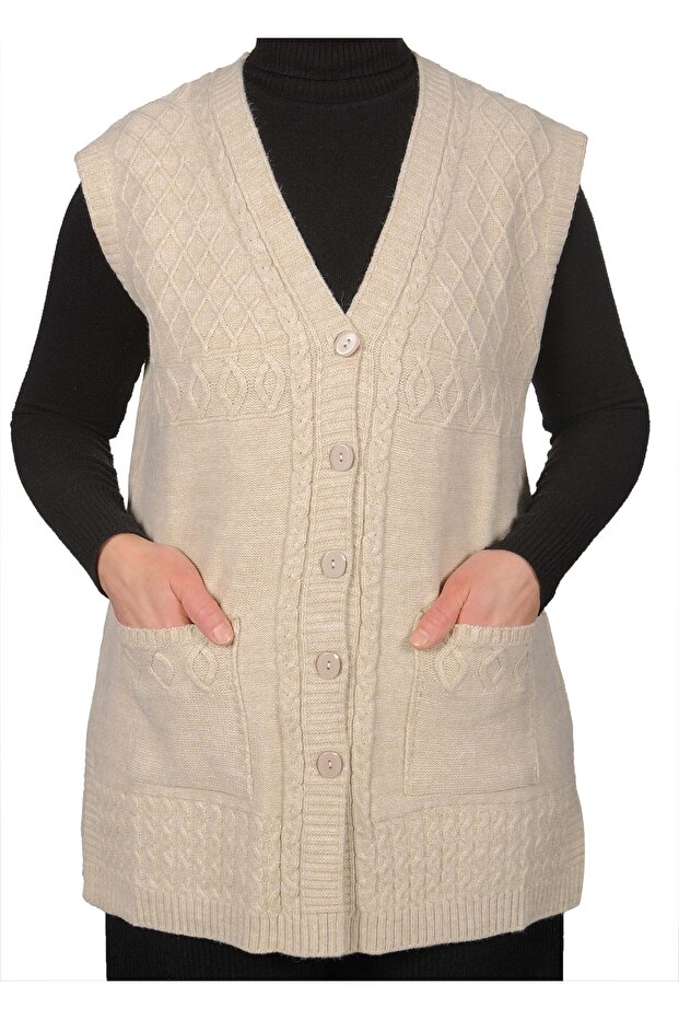 Plus Size Women's Dark Cream Buttoned Vest