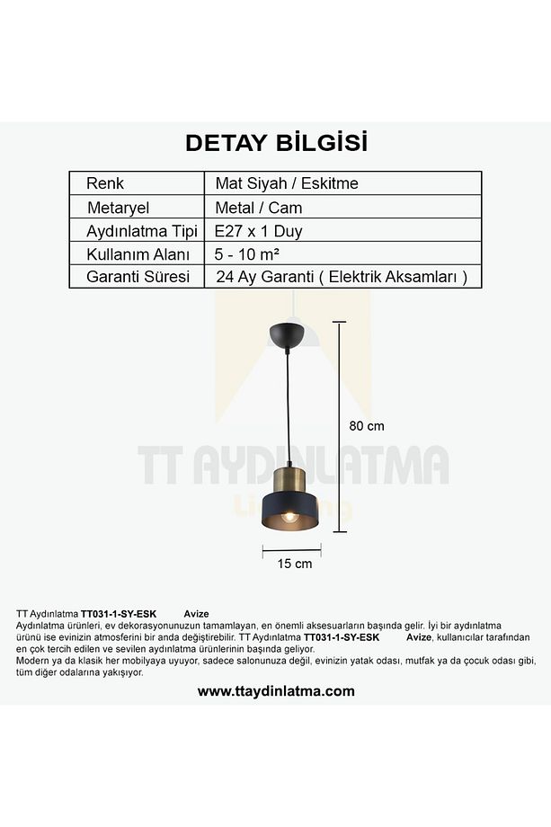 Tt031-1-sy-esk Mat Siyah-eskitme Tekli Avize - 4