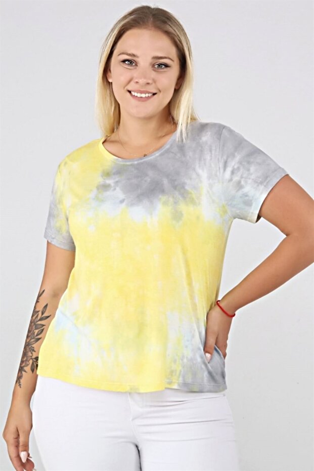 Batik Desen Basic Tshirt-sarı - 1