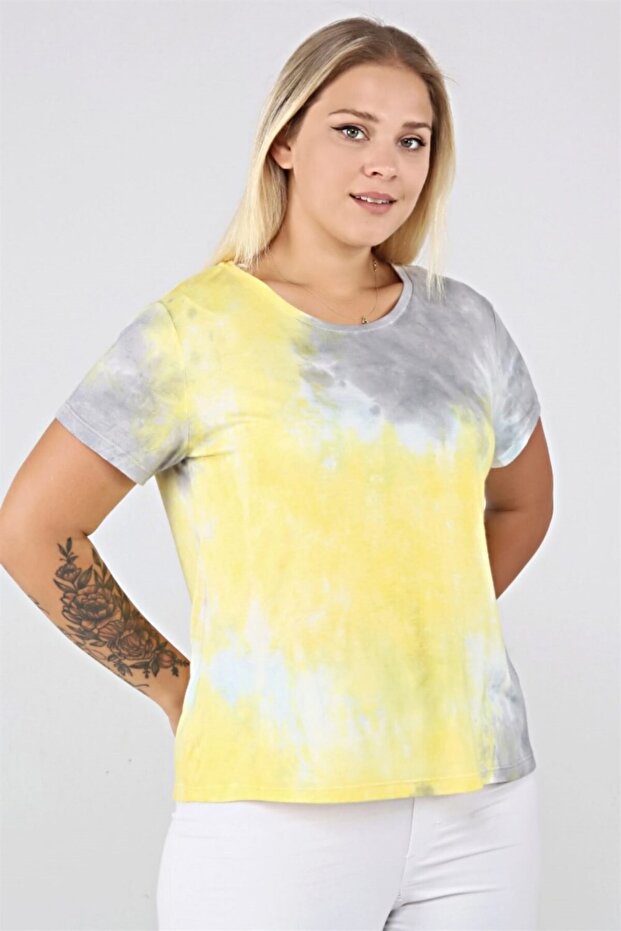 Batik Desen Basic Tshirt-sarı - 3