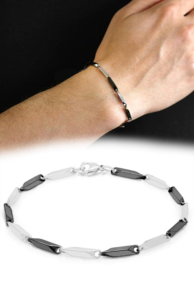 Men's Steel Black White Bracelet